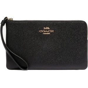 Coach large corner zip wristlet black